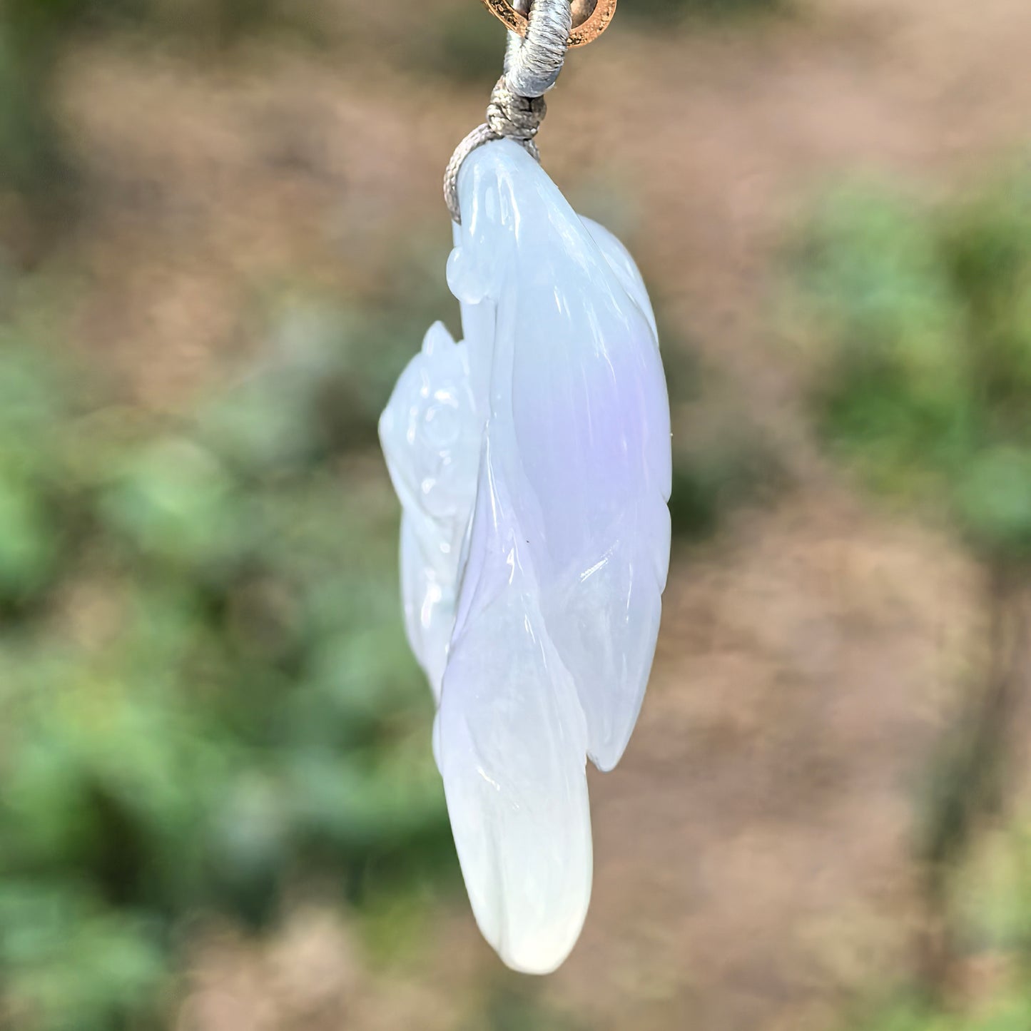 Natural Grade-A Jadeite Glutinous-Icy Lavender Lotus Fish Pendant ·Burmese Jade