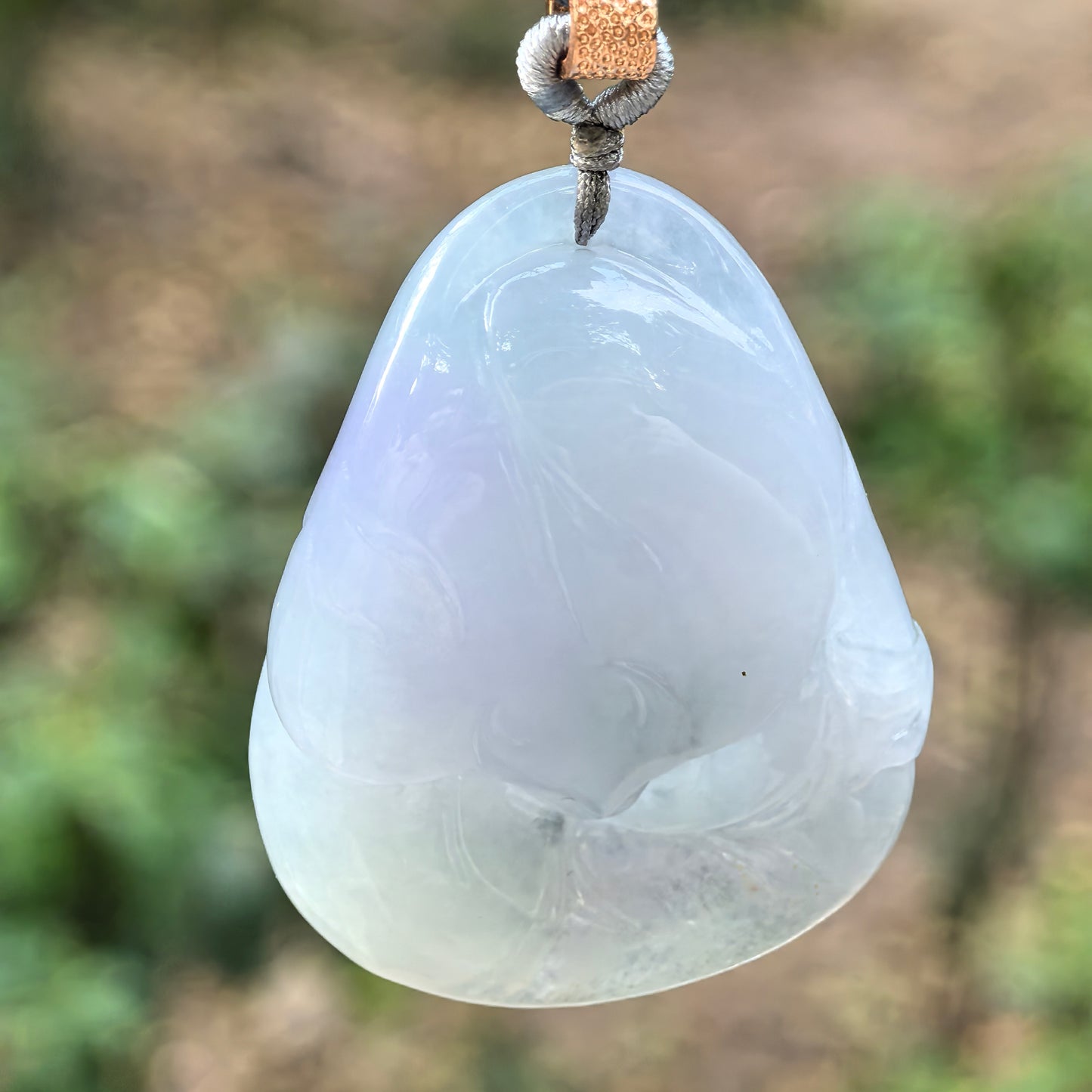 Natural Grade-A Jadeite Glutinous-Icy Lavender Lotus Fish Pendant ·Burmese Jade