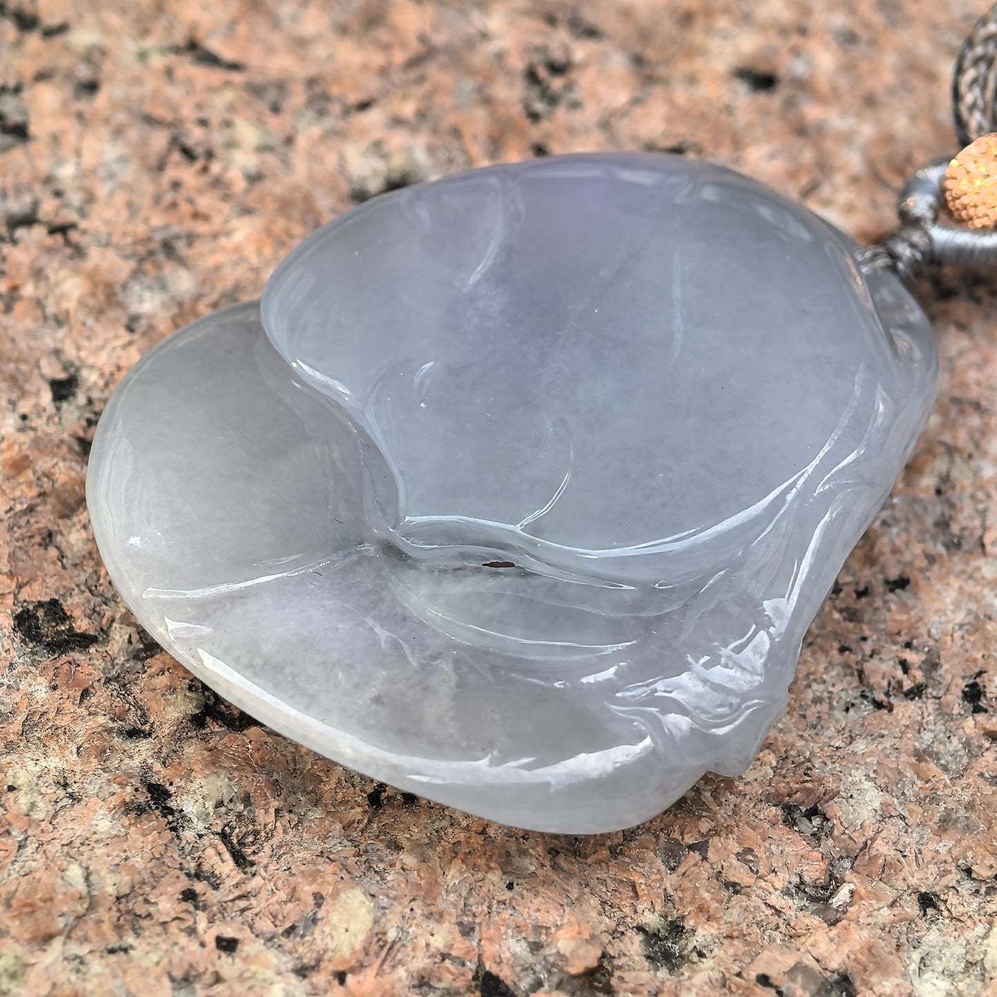 Natural Grade-A Jadeite Glutinous-Icy Lavender Lotus Fish Pendant ·Burmese Jade