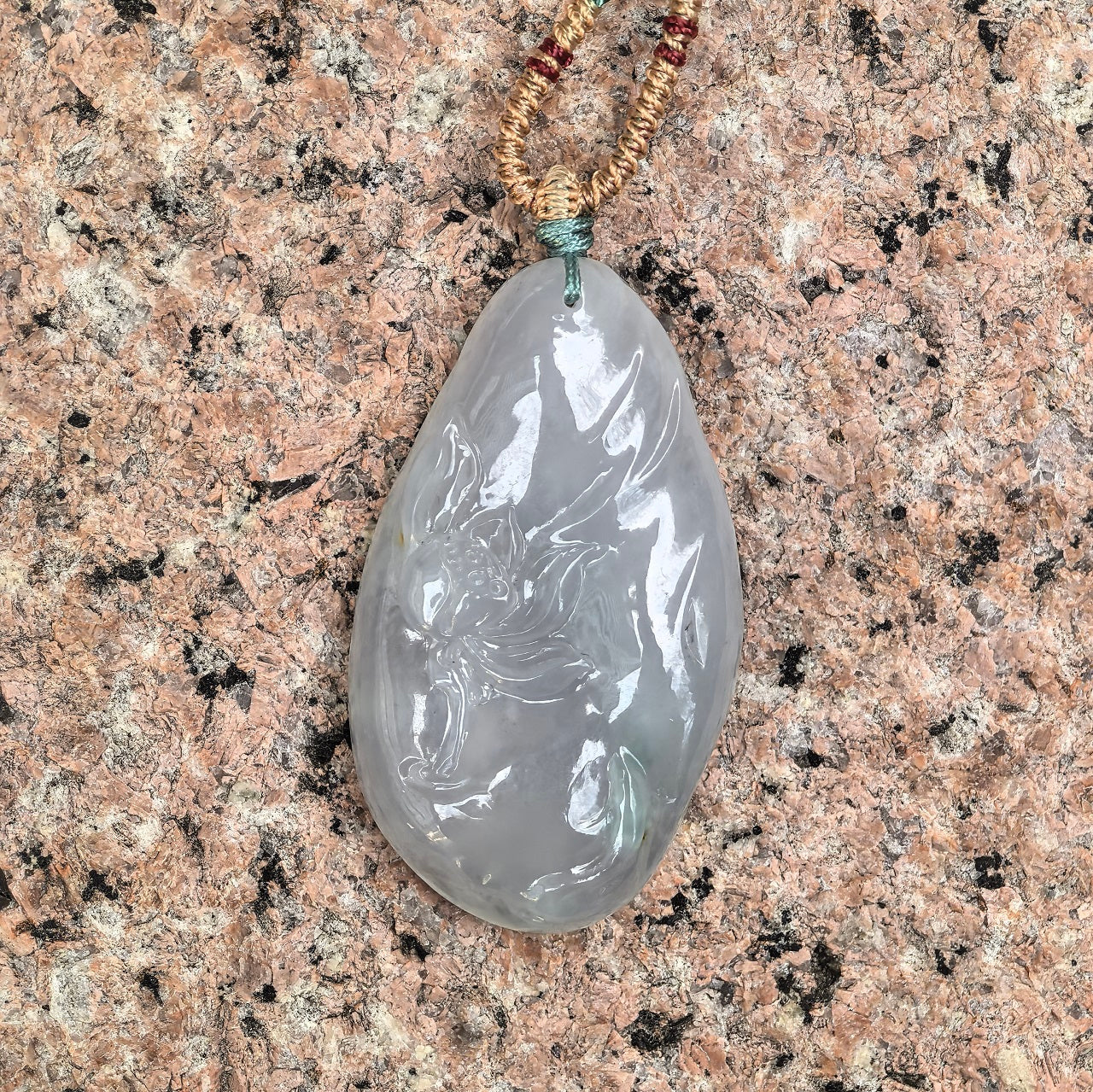 Natural Grade-A Jadeite Icy Glutinous Lotus Fish Pendant · Burmese Jade