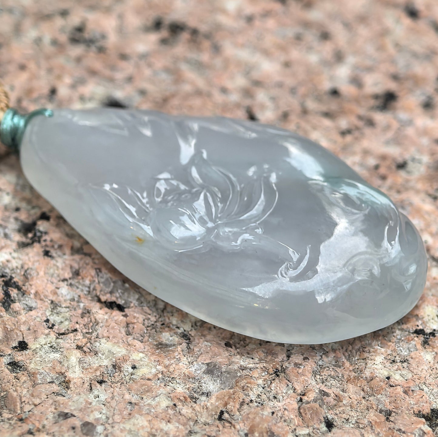 Natural Grade-A Jadeite Icy Glutinous Lotus Fish Pendant · Burmese Jade