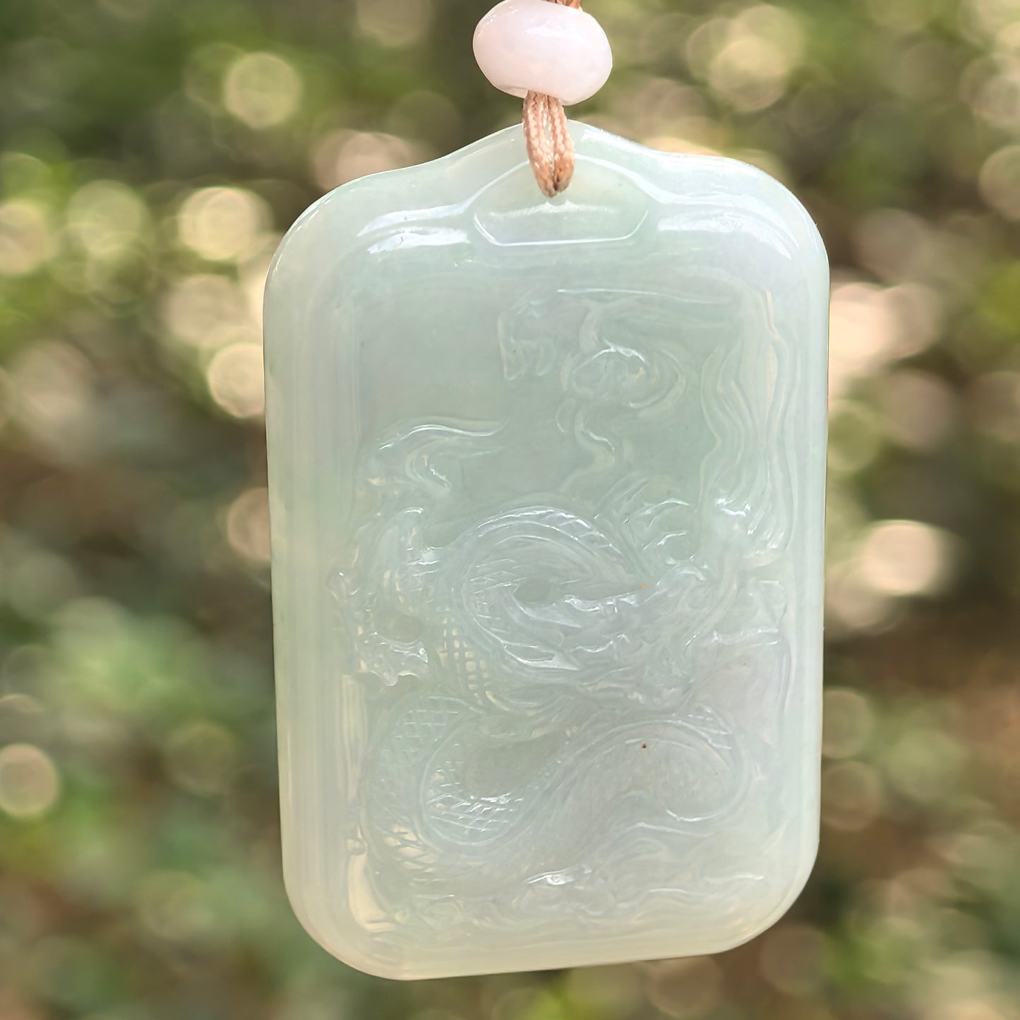 Natural Grade-A Jadeite “Dragon” Pendant – Blue-Tone Glutinous Jade Amulet · Burmese Jade