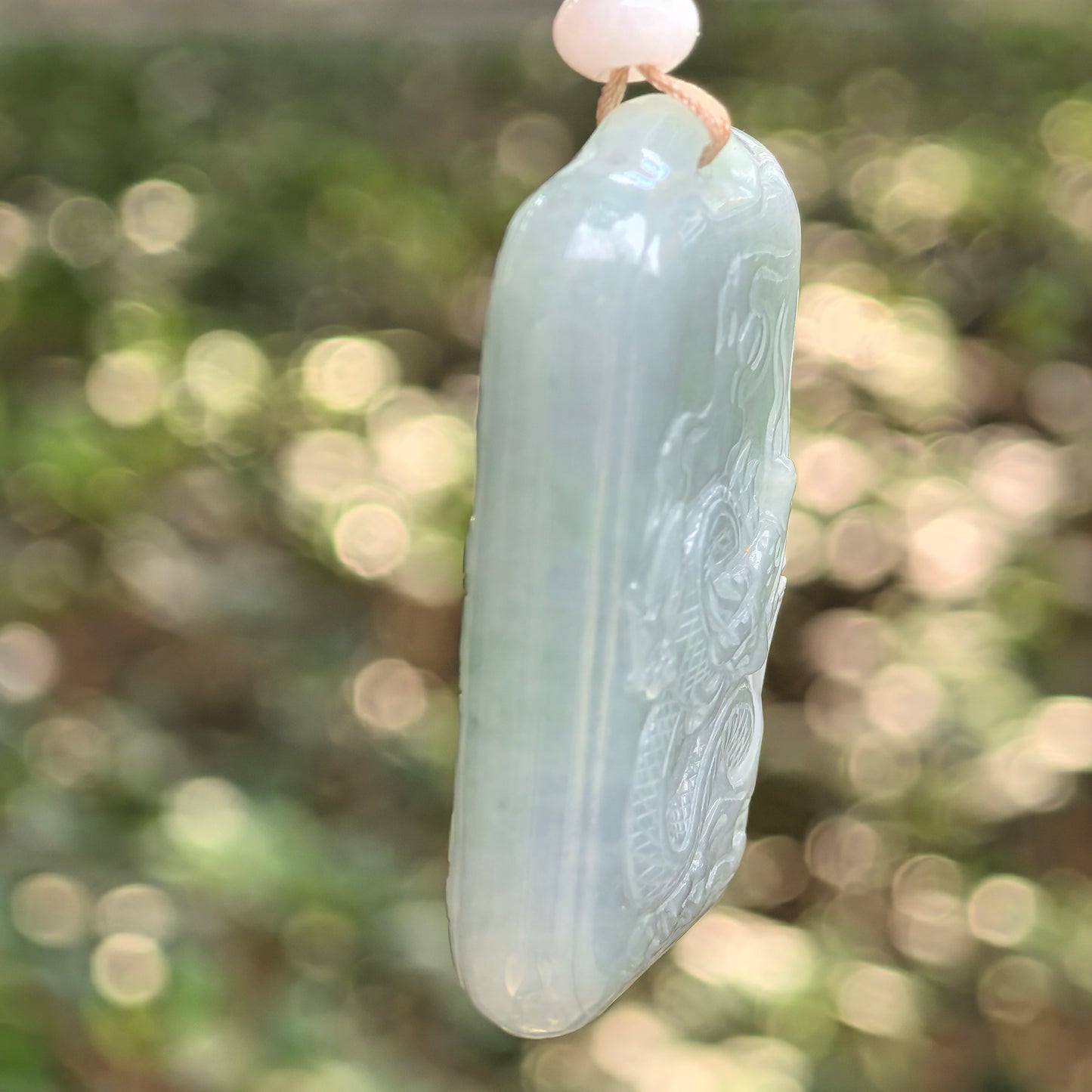 Natural Grade-A Jadeite “Dragon” Pendant – Blue-Tone Glutinous Jade Amulet · Burmese Jade
