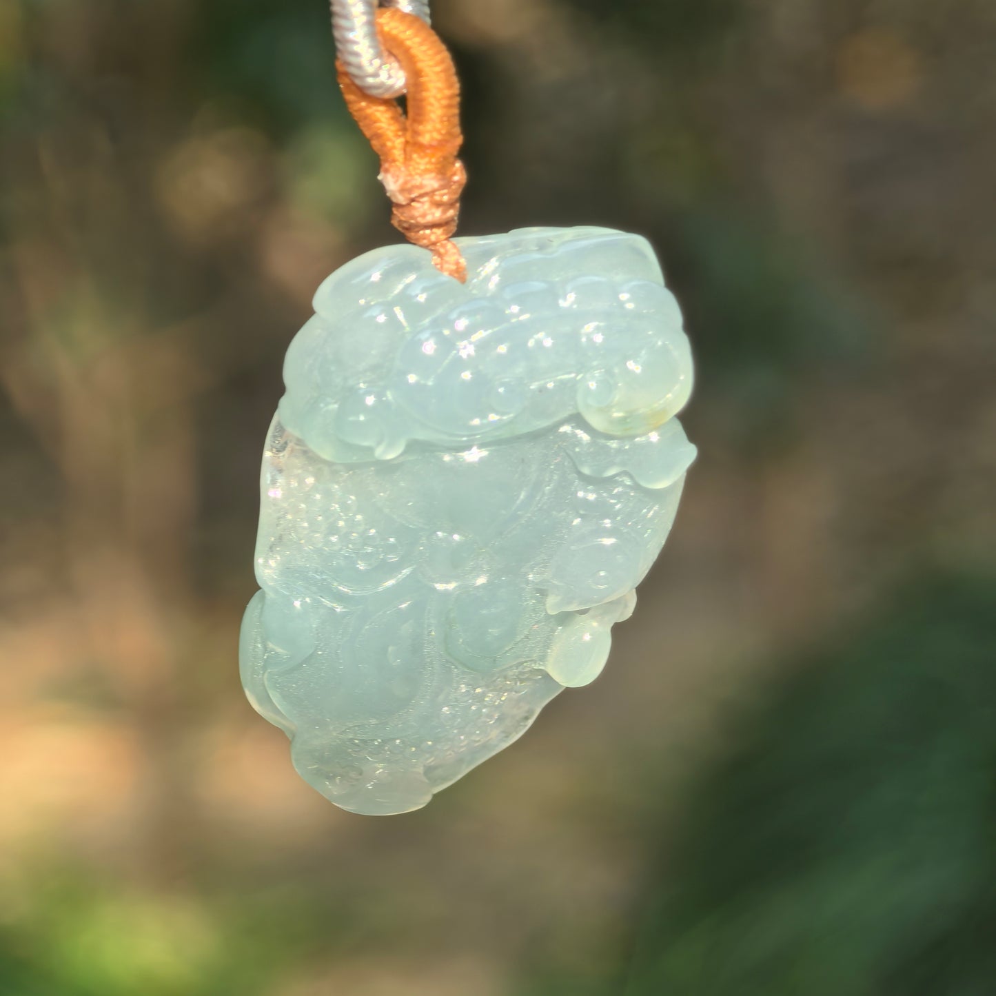 Natural Grade-A Jadeite Glutinous-Icy Blue Lotus Pendant · Burmese Jade