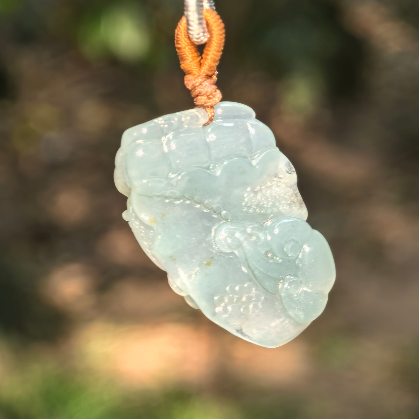 Natural Grade-A Jadeite Glutinous-Icy Blue Lotus Pendant · Burmese Jade