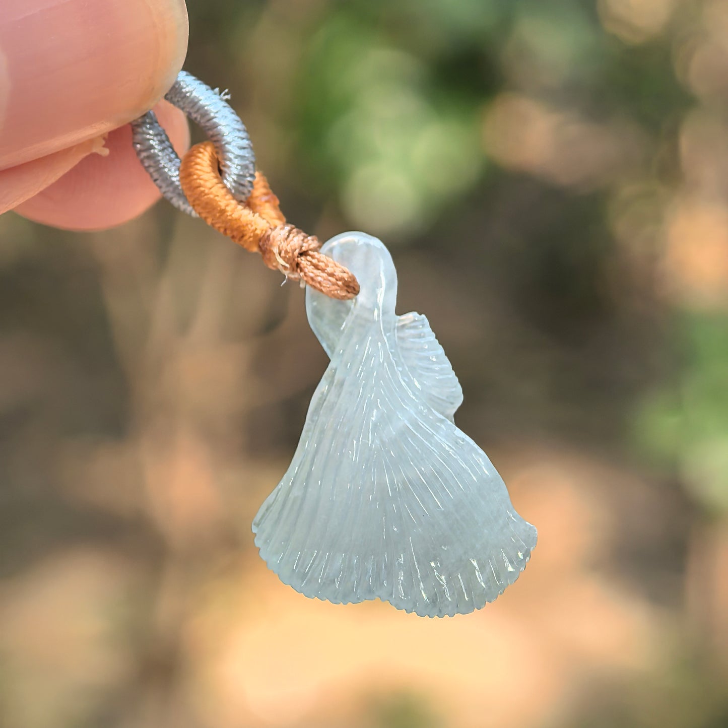Natural Grade-A Jadeite Glutinous-Icy Blue Ginkgo Leaf Pendant · Burmese Jade