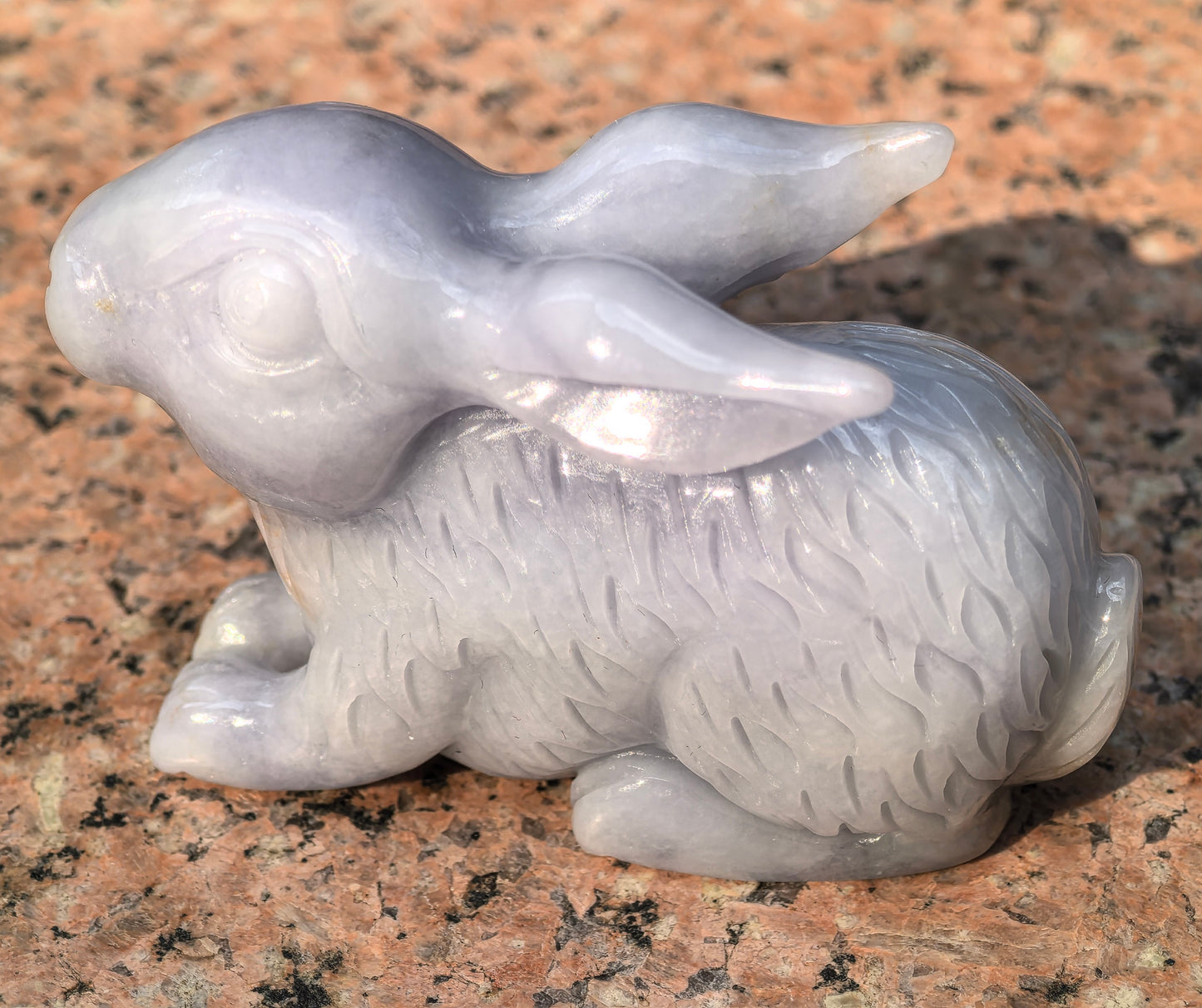 Natural Grade-A Glutinous Light Lavender Gold-Splashed Rabbit Jadeite Figurine ·Burmese Jade