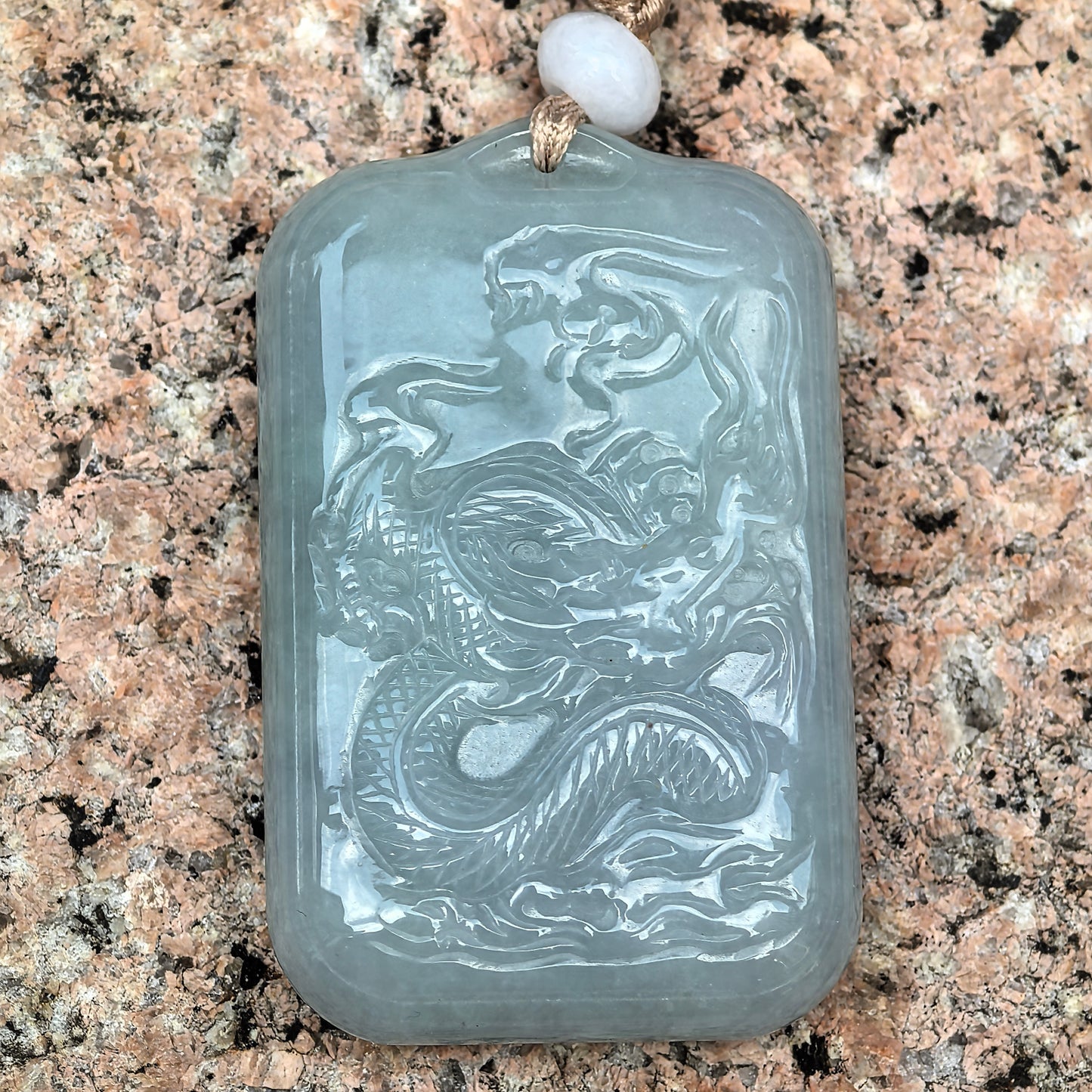 Natural Grade-A Jadeite “Dragon” Pendant – Blue-Tone Glutinous Jade Amulet · Burmese Jade
