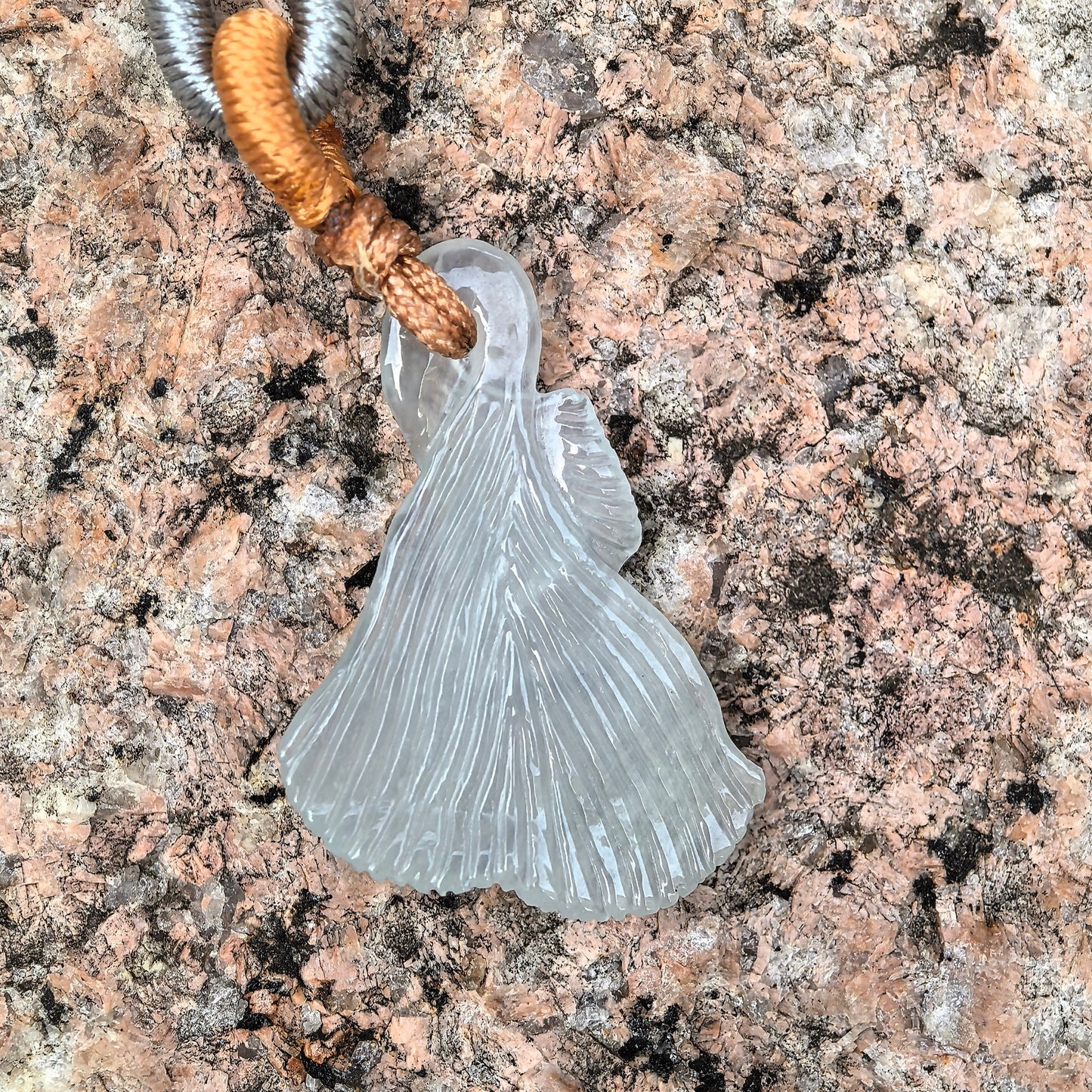 Natural Grade-A Jadeite Glutinous-Icy Blue Ginkgo Leaf Pendant · Burmese Jade