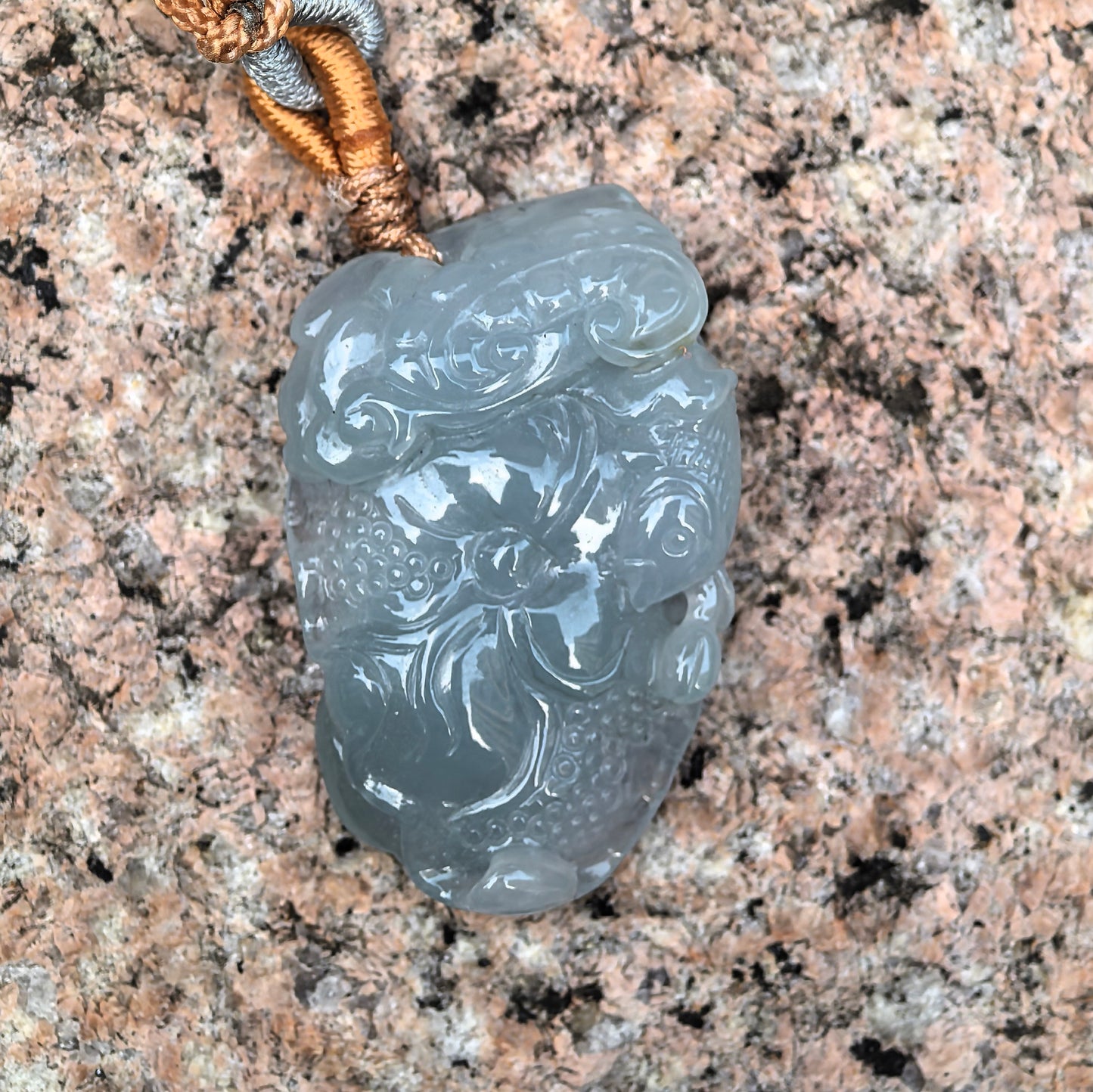 Natural Grade-A Jadeite Glutinous-Icy Blue Lotus Pendant · Burmese Jade