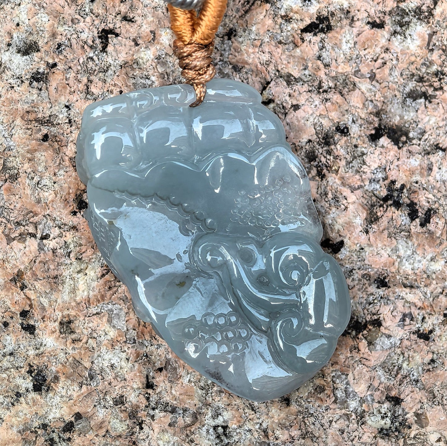 Natural Grade-A Jadeite Glutinous-Icy Blue Lotus Pendant · Burmese Jade