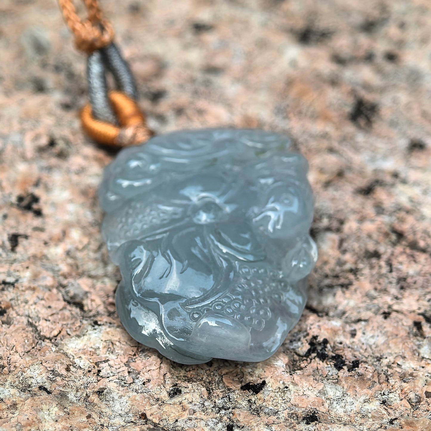 Natural Grade-A Jadeite Glutinous-Icy Blue Lotus Pendant · Burmese Jade