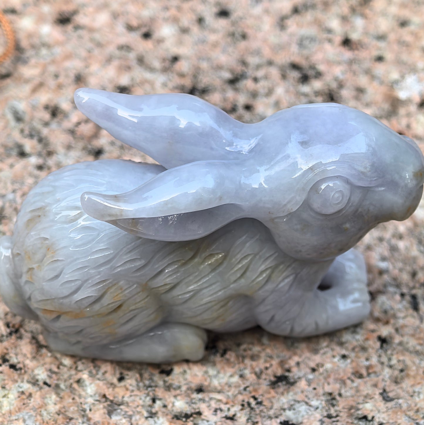 Natural Grade-A Glutinous Light Lavender Gold-Splashed Rabbit Jadeite Figurine ·Burmese Jade