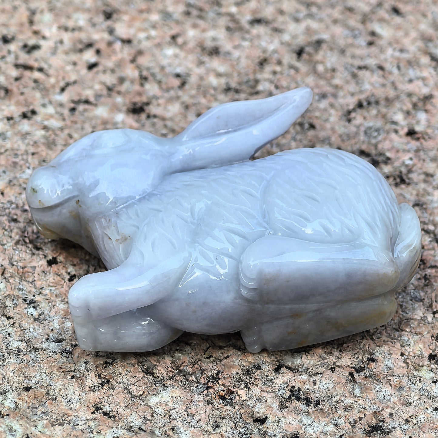 Natural Grade-A Glutinous Light Lavender Gold-Splashed Rabbit Jadeite Figurine ·Burmese Jade