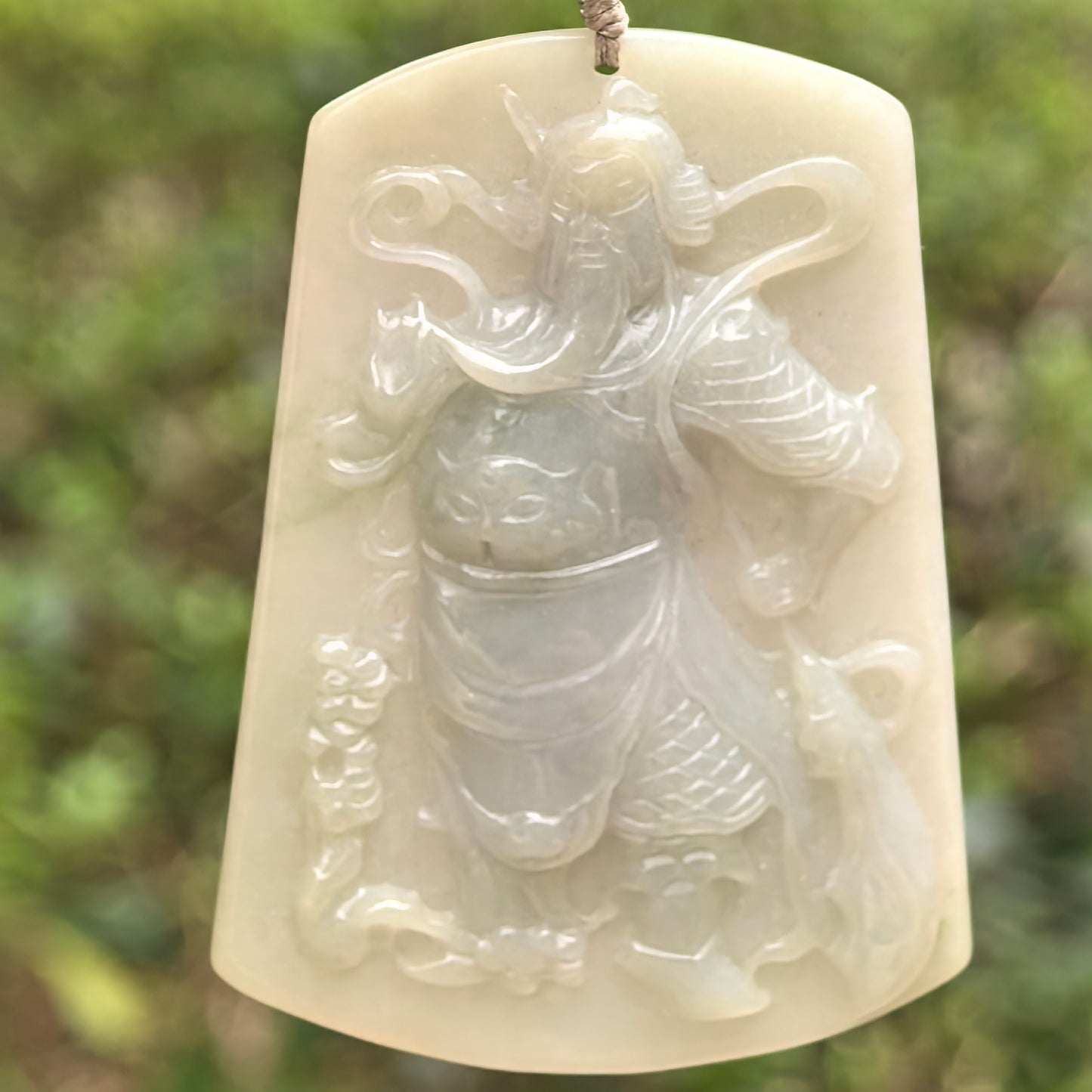 Natural Grade-A Glutinous Jadeite Guan Gong Pendant ·Burmese Jade