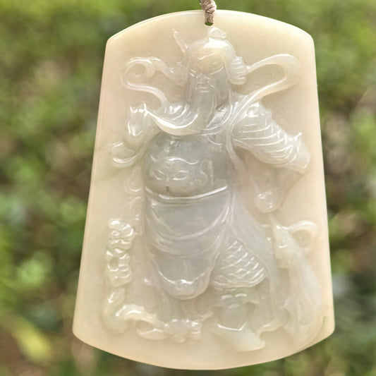 Natural Grade-A Glutinous Jadeite Guan Gong Pendant ·Burmese Jade