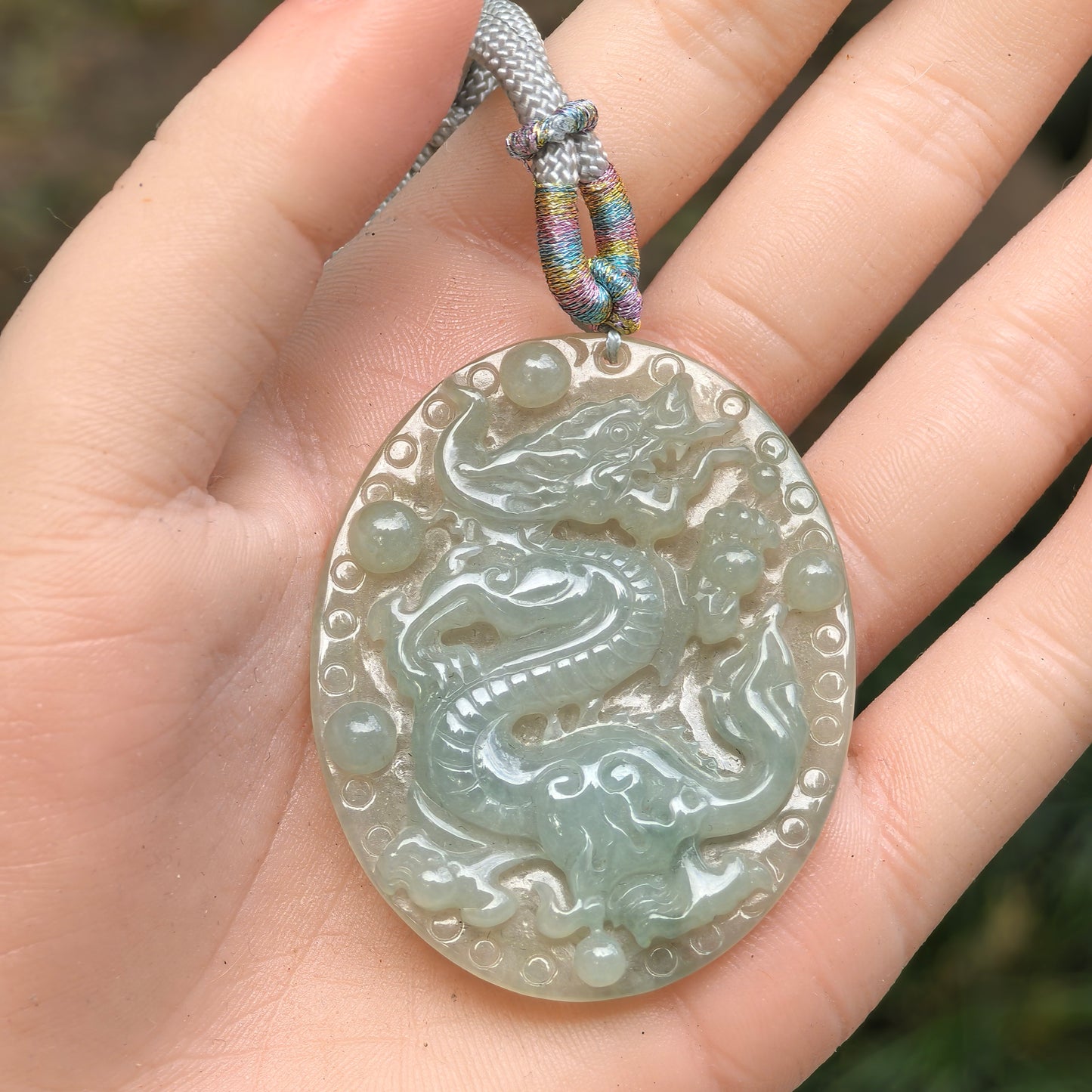 Natural Grade-A Glutinous Icy Oil-Green Jadeite Dragon Plaque Pendant ·Burmese Jade