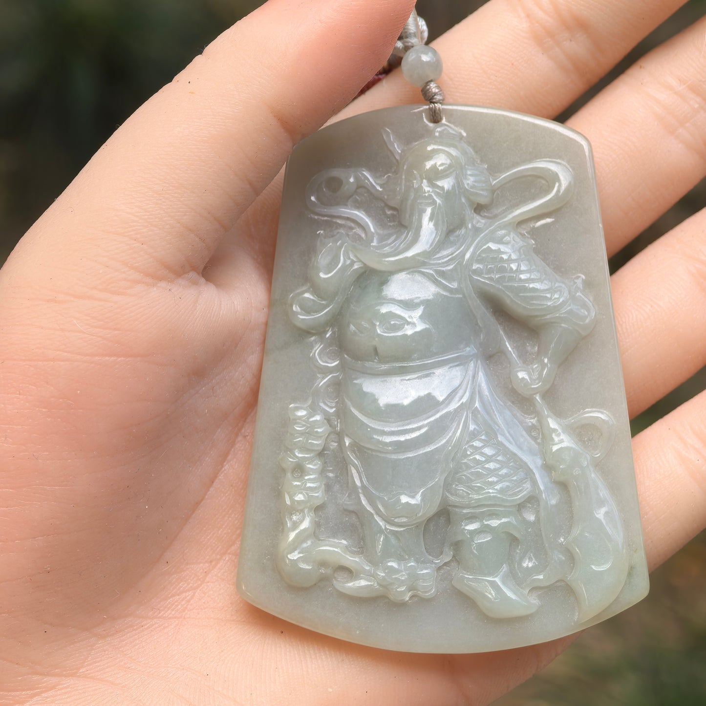 Natural Grade-A Glutinous Jadeite Guan Gong Pendant ·Burmese Jade