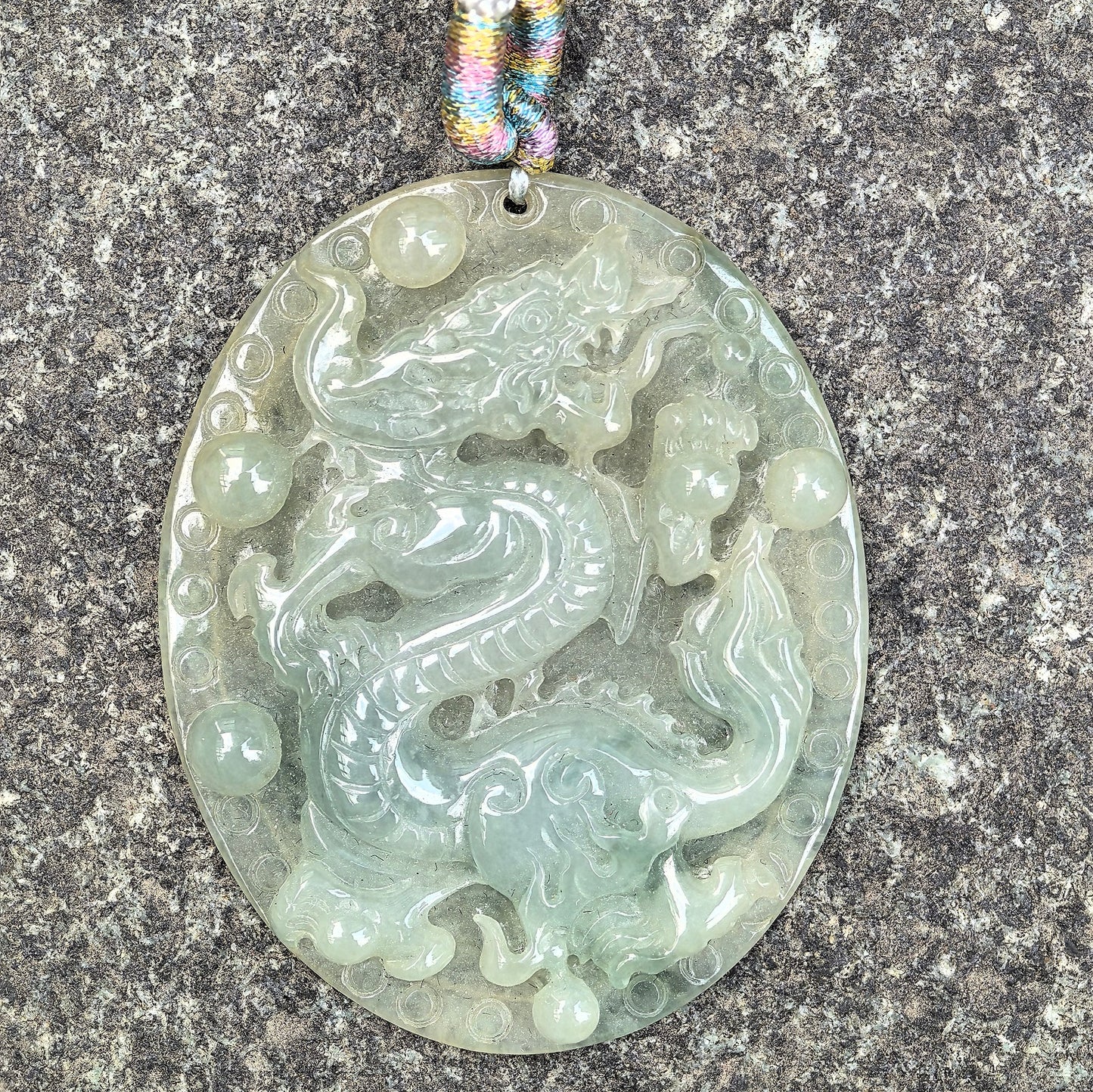 Natural Grade-A Glutinous Icy Oil-Green Jadeite Dragon Plaque Pendant ·Burmese Jade