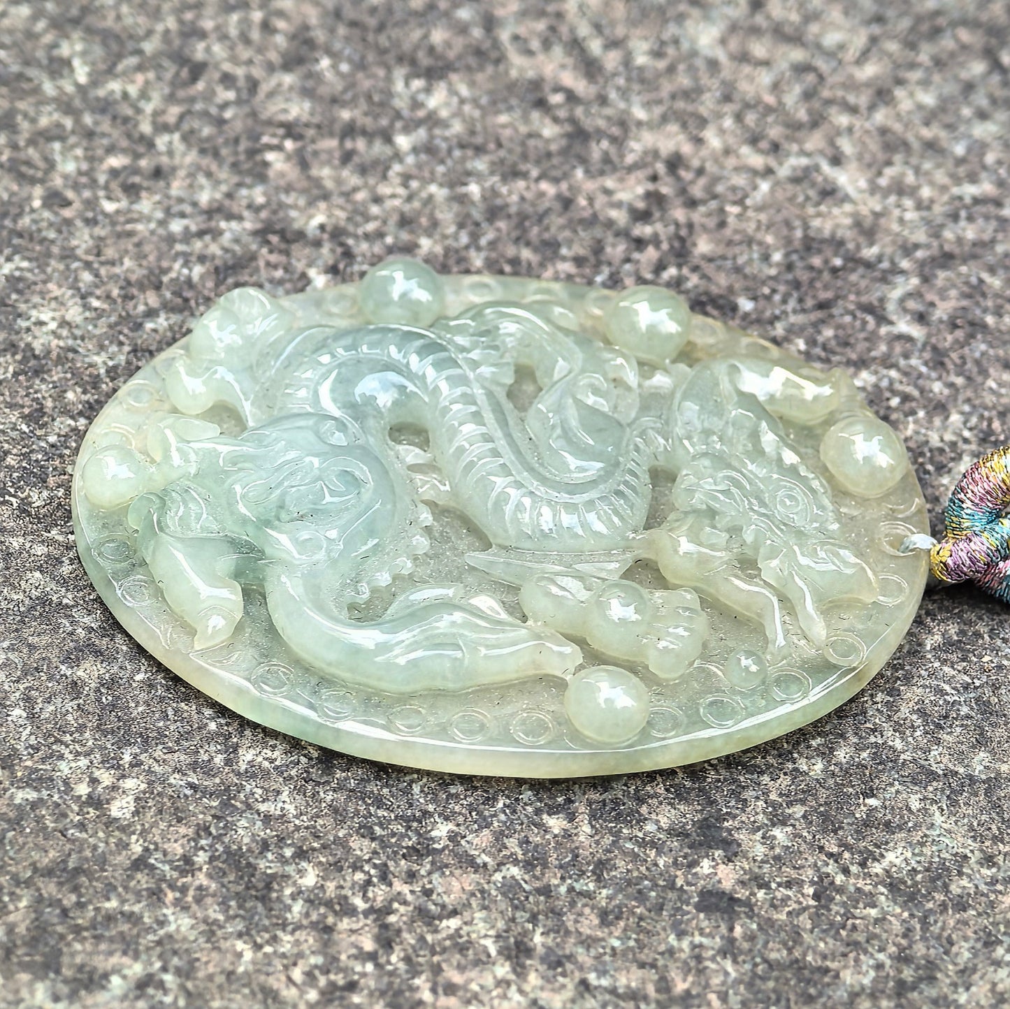 Natural Grade-A Glutinous Icy Oil-Green Jadeite Dragon Plaque Pendant ·Burmese Jade