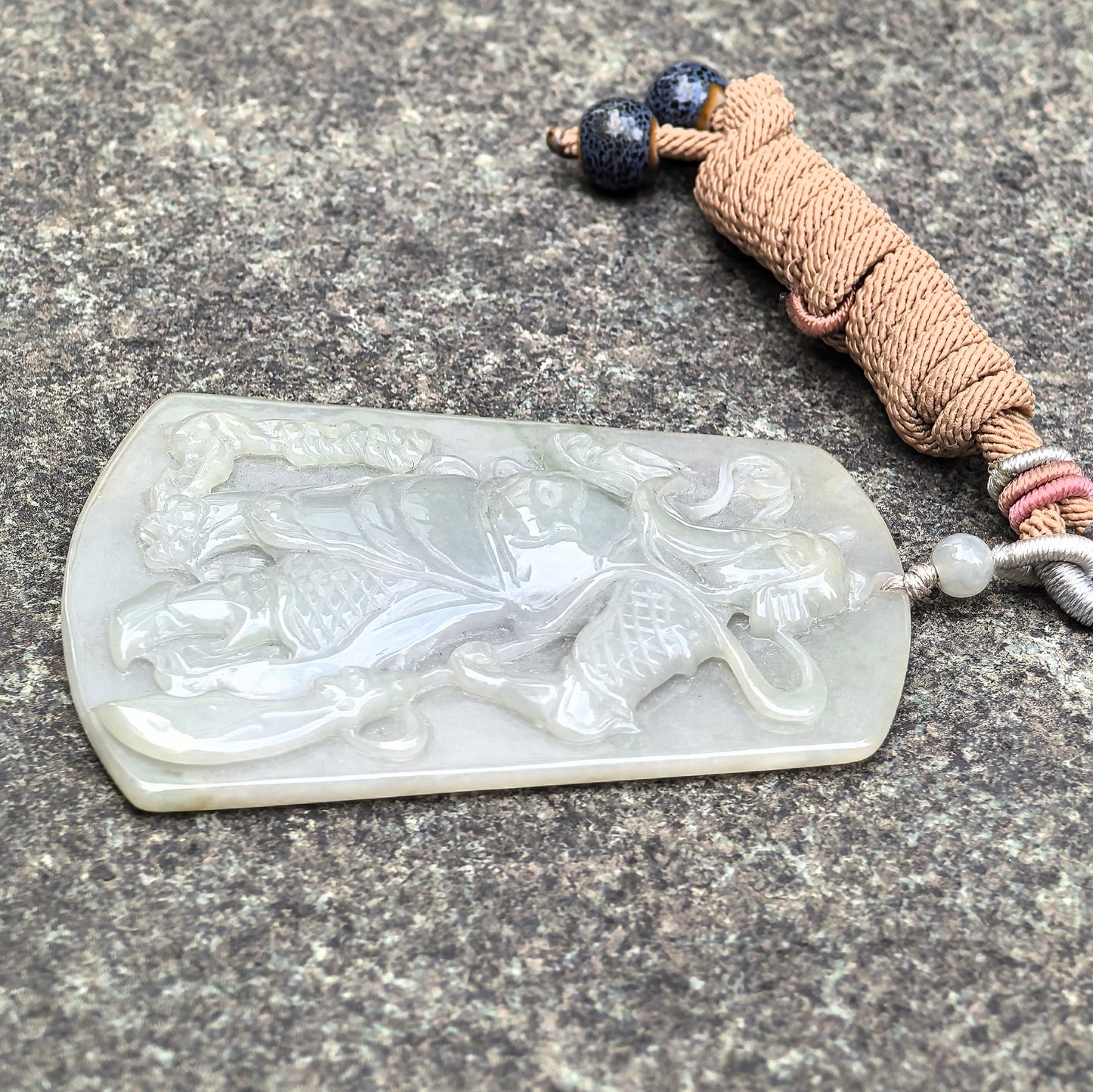 Natural Grade-A Glutinous Jadeite Guan Gong Pendant ·Burmese Jade