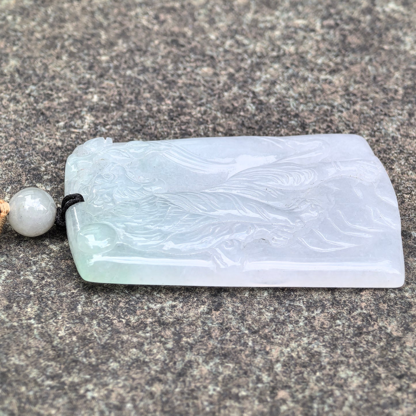Natural Grade-A Jadeite Glutinous Icy Tiger Plaque Pendant with a Hint of Green · Burmese Jade