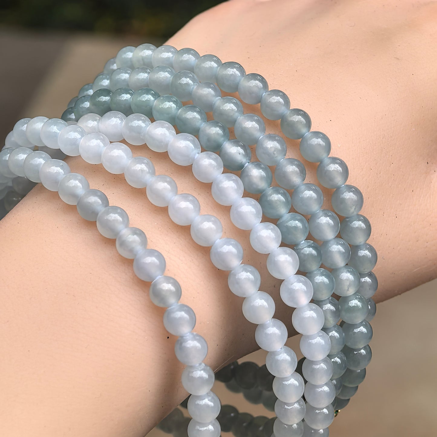 Natural Grade-A Jadeite Icy Translucent Bead Multi-Wrap Strand · Burmese Jade 5.8mm