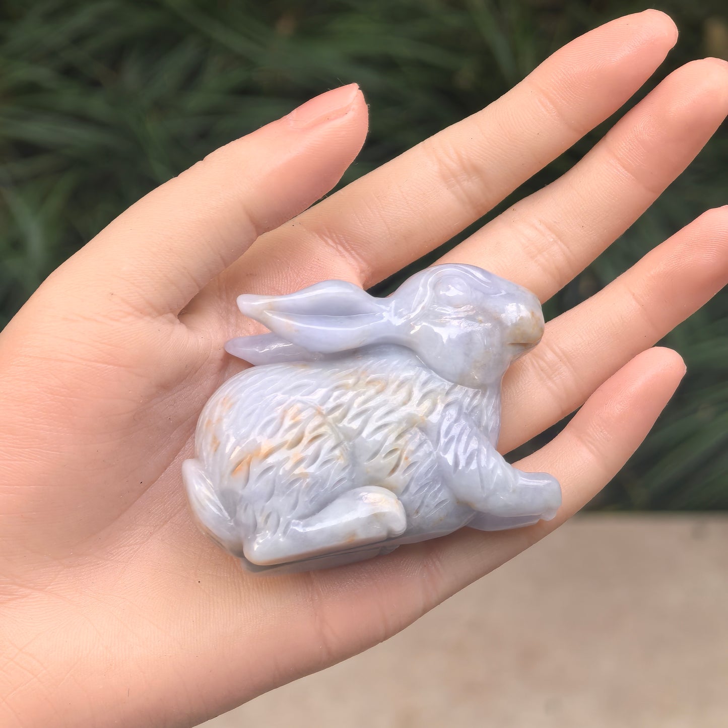 Natural Grade-A Glutinous Light Lavender Gold-Splashed Rabbit Jadeite Figurine ·Burmese Jade