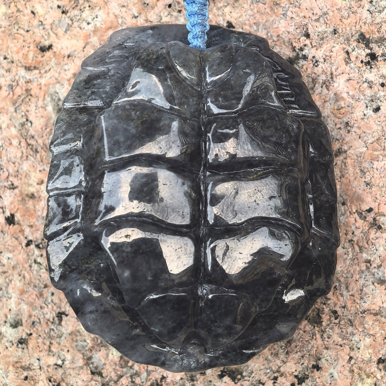 Natural Grade-A Black-and-White Jadeite Turtle Shell Carving Ornament ·Burmese Jade