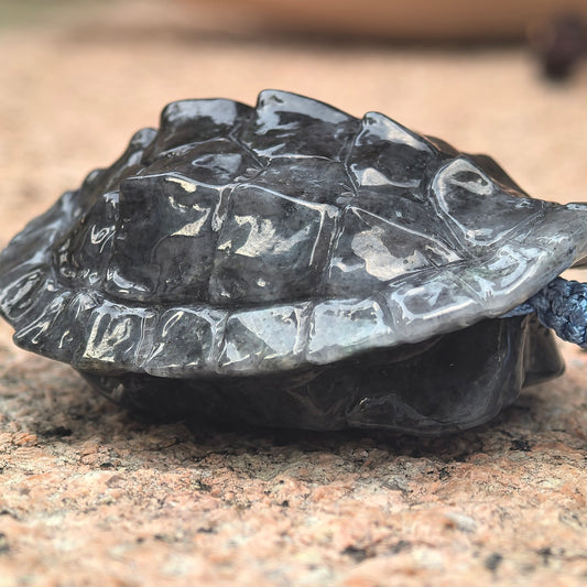 Natural Grade-A Black-and-White Jadeite Turtle Shell Carving Ornament ·Burmese Jade