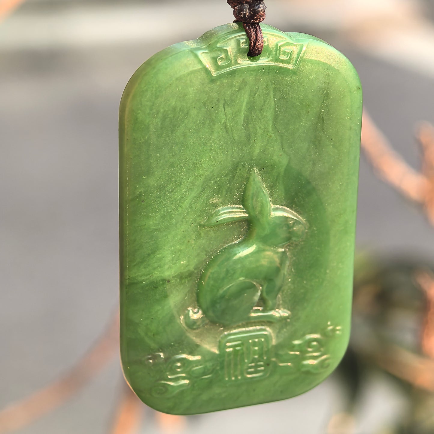 Natural Xinjiang Nephrite Spinach Green Rabbit Pendant · Hetian Jade