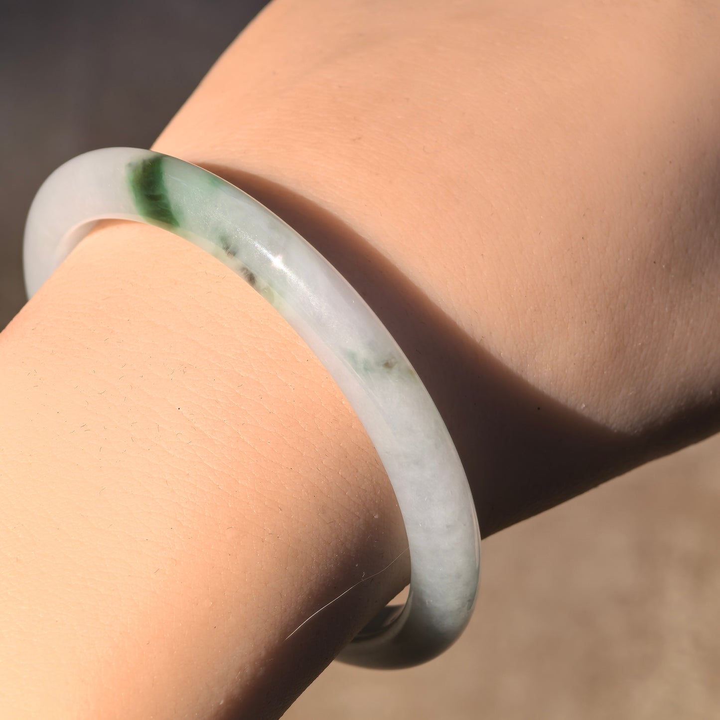 Natural Grade-A Glutinous-Icy Green Floating Flower Oval Jadeite Bangle ·Burmese Jade