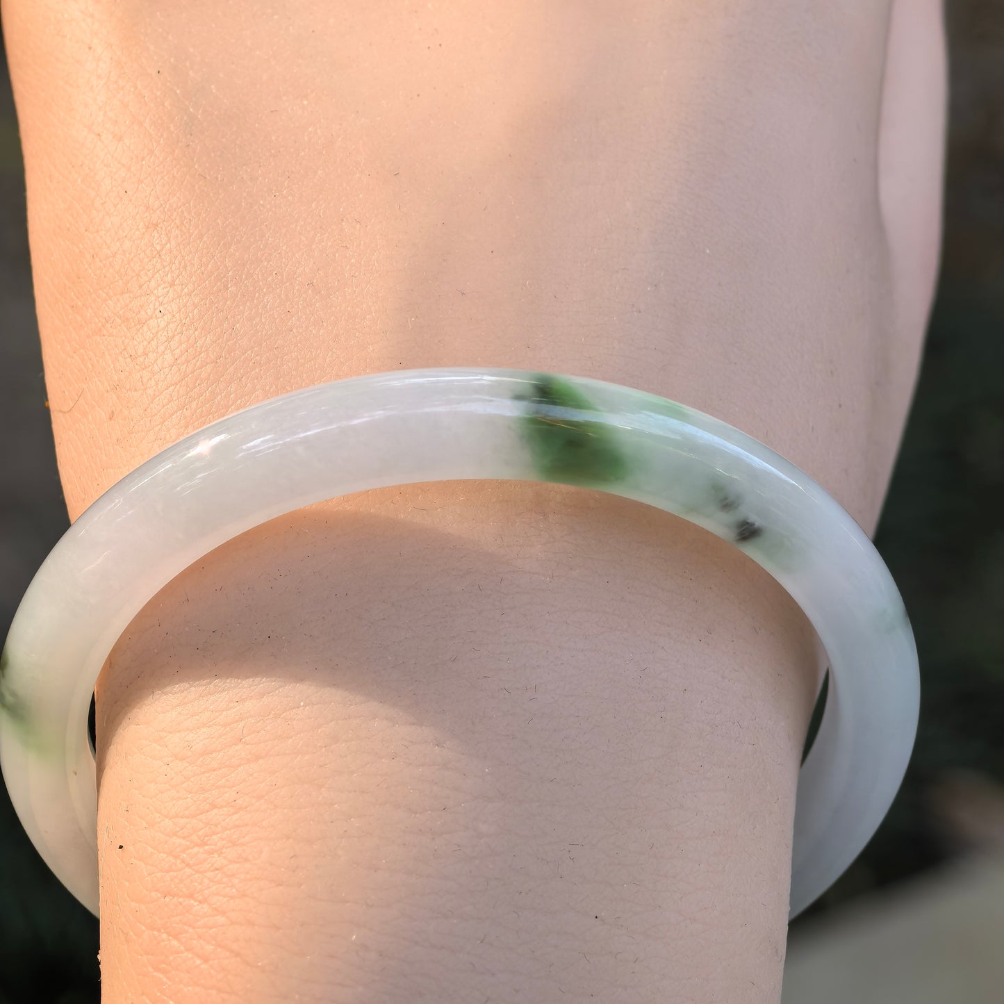 Natural Grade-A Glutinous-Icy Green Floating Flower Oval Jadeite Bangle ·Burmese Jade