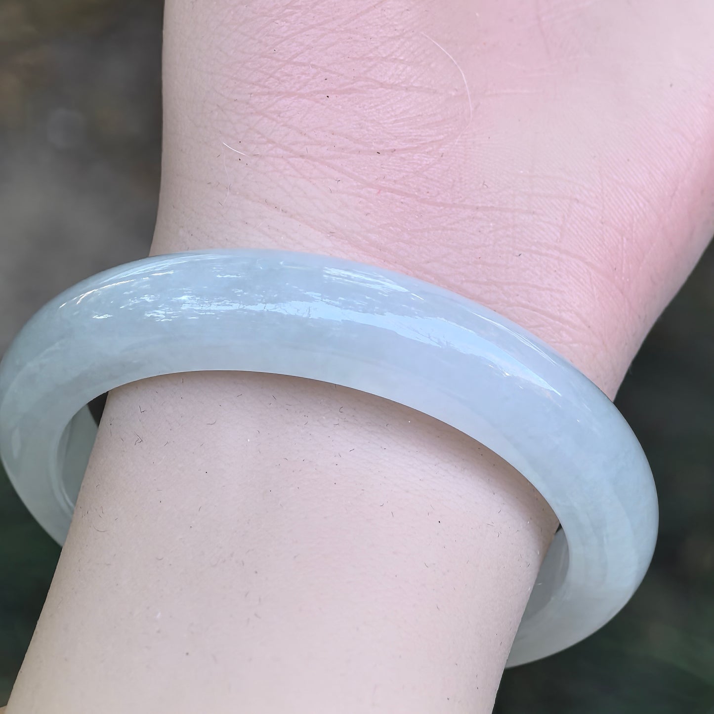 Natural Grade-A Jadeite Glutinous Icy White Classic D-shape Bangle · Burmese Jade