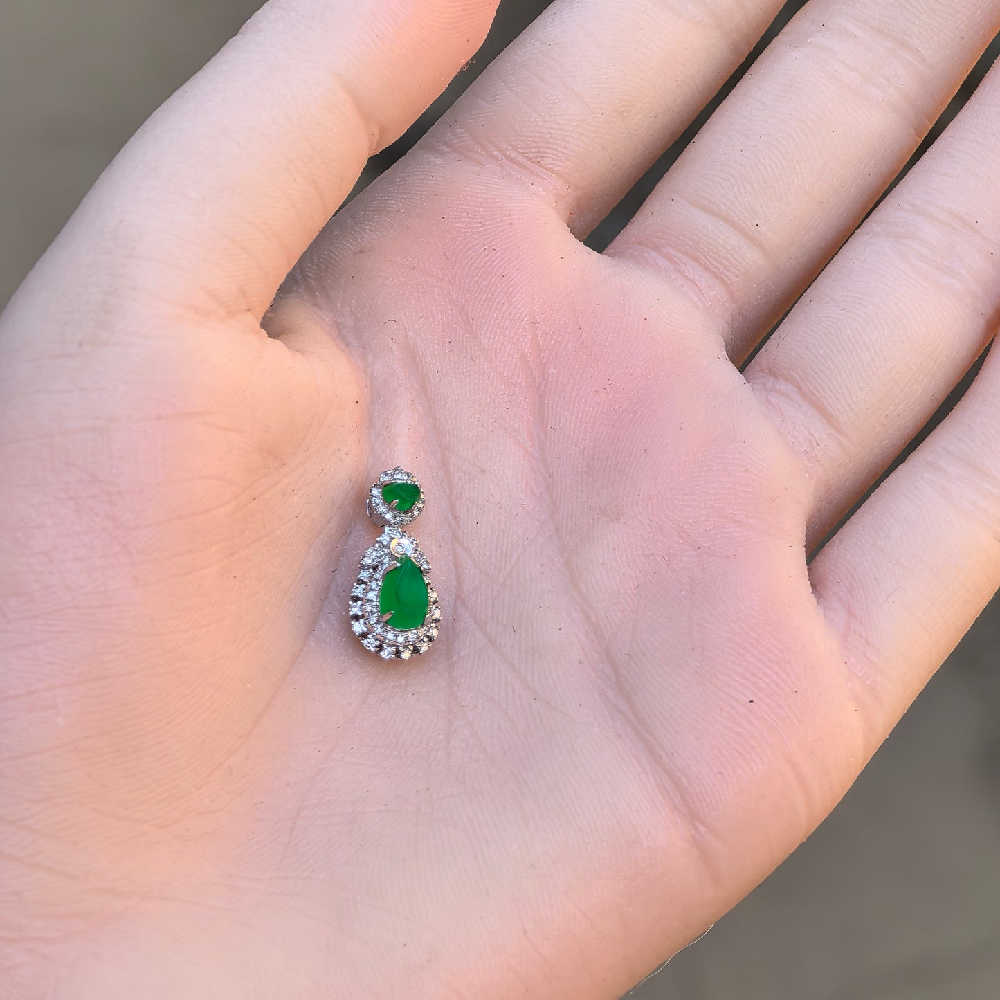 Natural Grade-A Jadeite Imperial Green Teardrop Pendant in 18K Gold with Diamond Halo · Burmese Jade