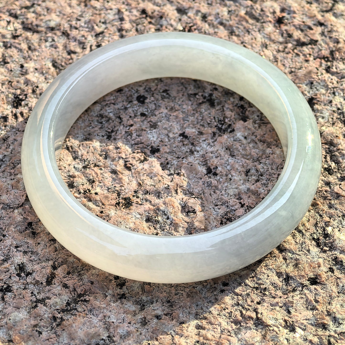 Natural Grade-A Jadeite Glutinous Icy White Classic D-shape Bangle · Burmese Jade