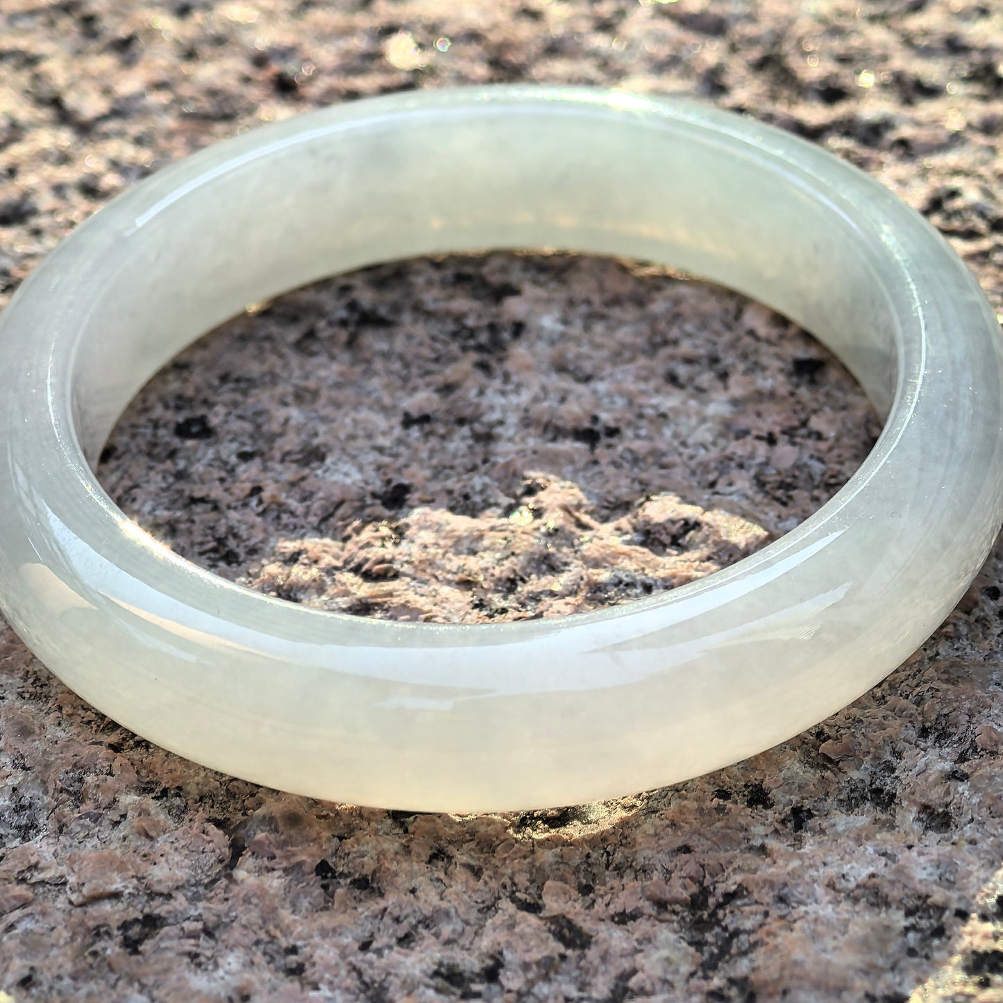 Natural Grade-A Jadeite Glutinous Icy White Classic D-shape Bangle · Burmese Jade