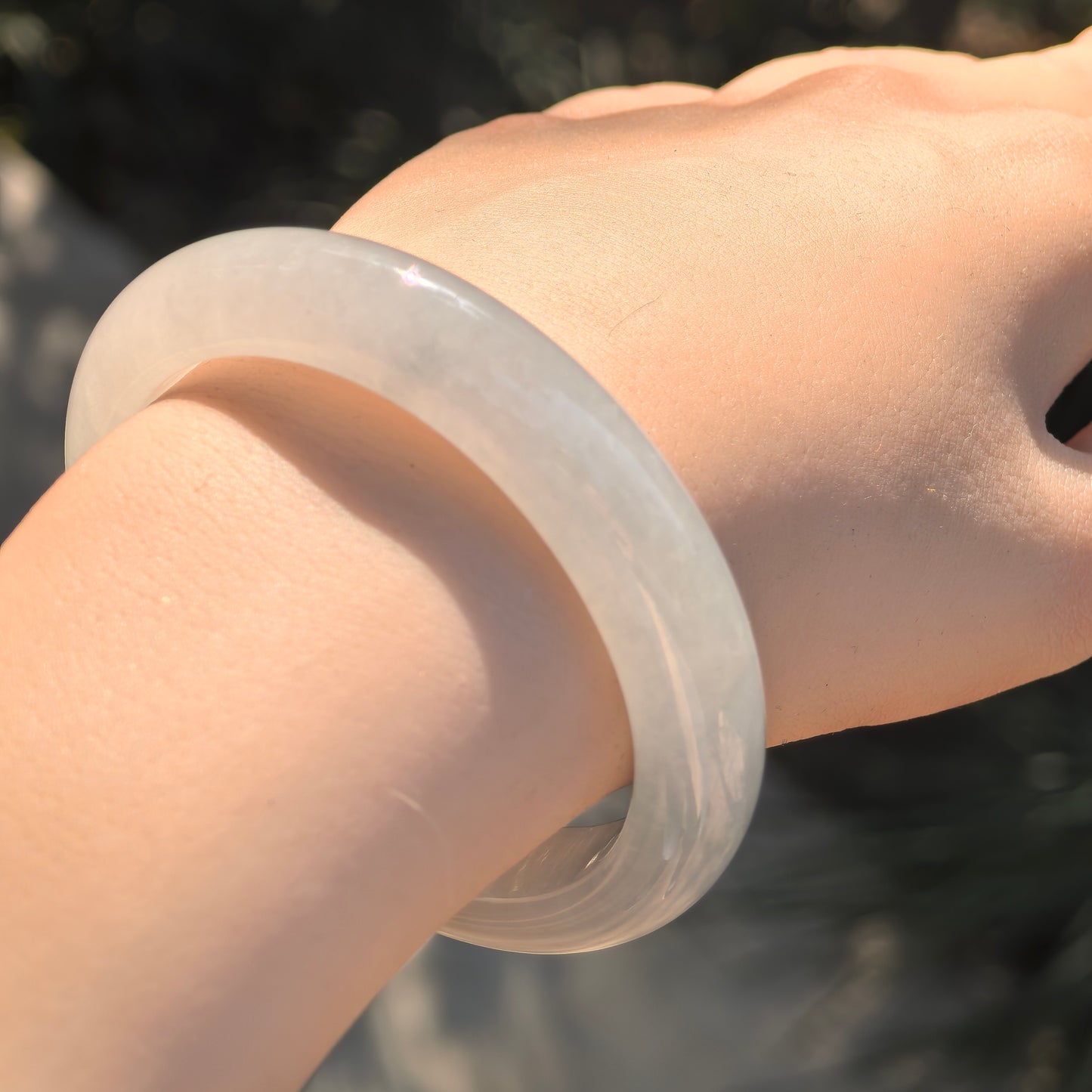 Natural Grade-A Jadeite Glutinous Icy White Classic D-shape Bangle · Burmese Jade