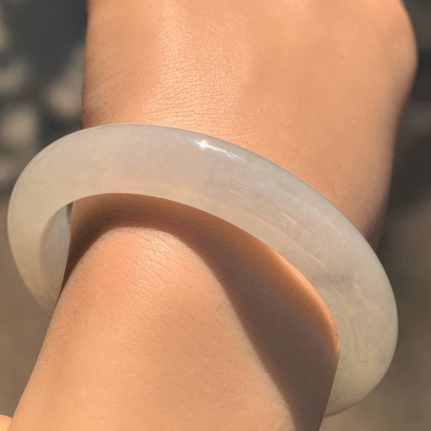 Natural Grade-A Jadeite Glutinous Icy White Classic D-shape Bangle · Burmese Jade