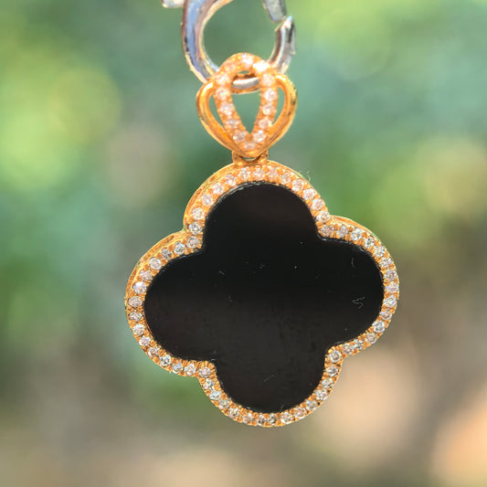 Natural Grade-A 18K Gold-Set Ink Jadeite Four-Leaf Clover Pendant · Burmese Jade