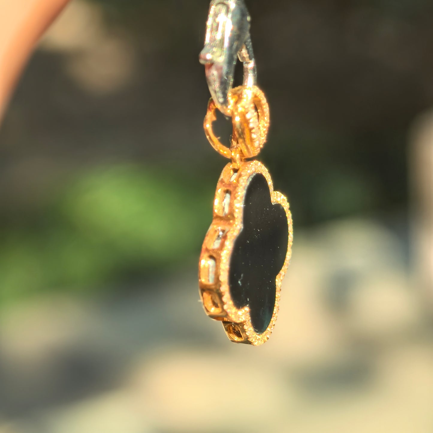 Natural Grade-A 18K Gold-Set Ink Jadeite Four-Leaf Clover Pendant · Burmese Jade