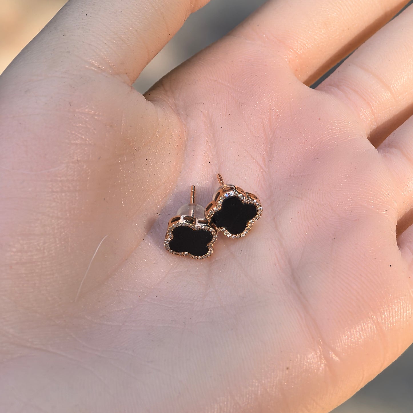 Natural Grade-A Jadeite 18K Gold Ink Jadeite Clover Stud Earrings ·Burmese Jade