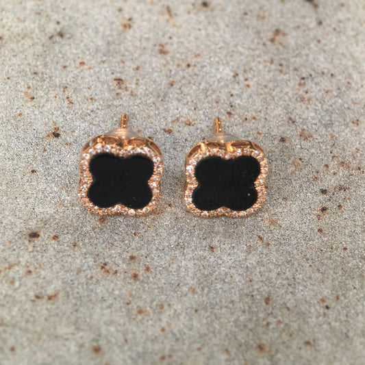 Natural Grade-A Jadeite 18K Gold Ink Jadeite Clover Stud Earrings ·Burmese Jade