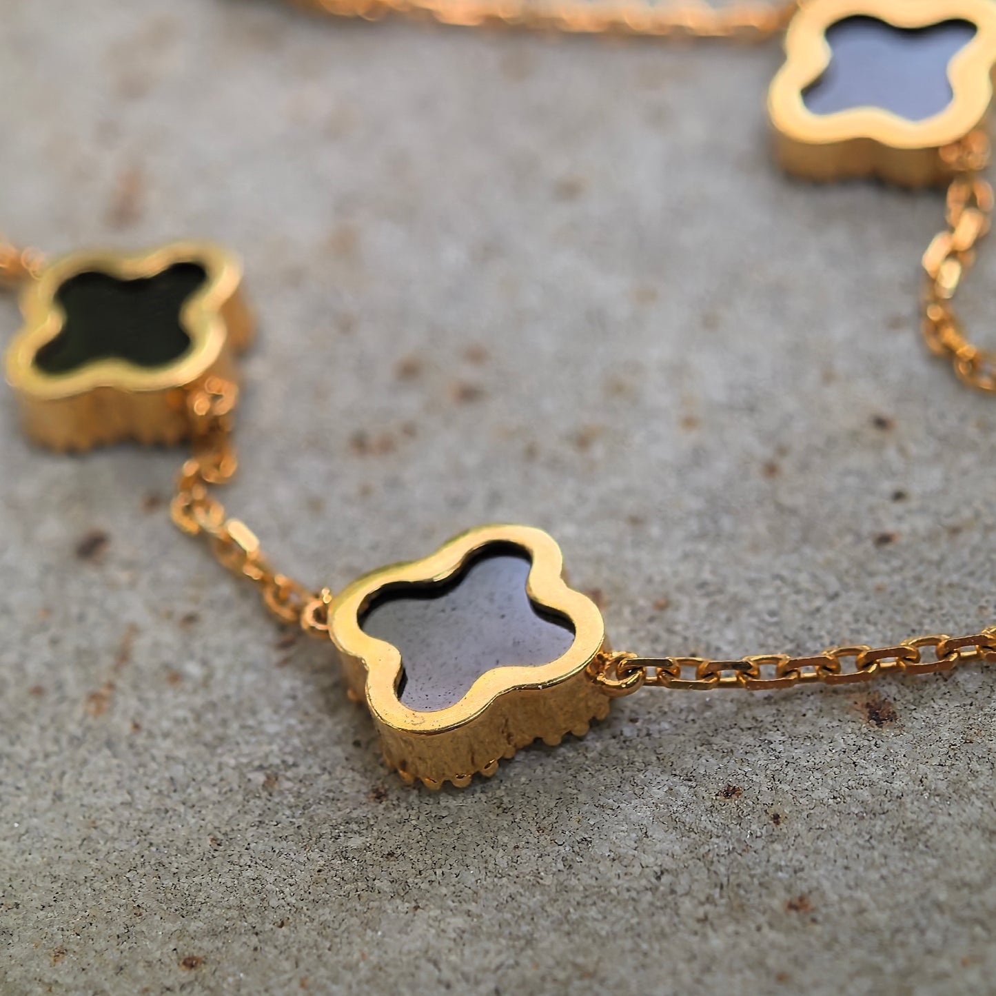 Natural Grade-A 18K Gold-Set Ink Jadeite Clover Bracelet ·Burmese Jade