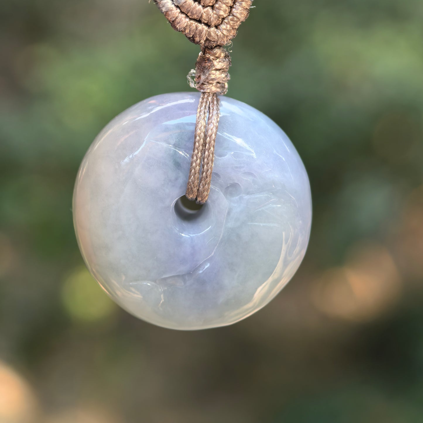 Natural Grade-A Jadeite Lavender Yin-Yang Fish Peace Pendant · Burmese Jade