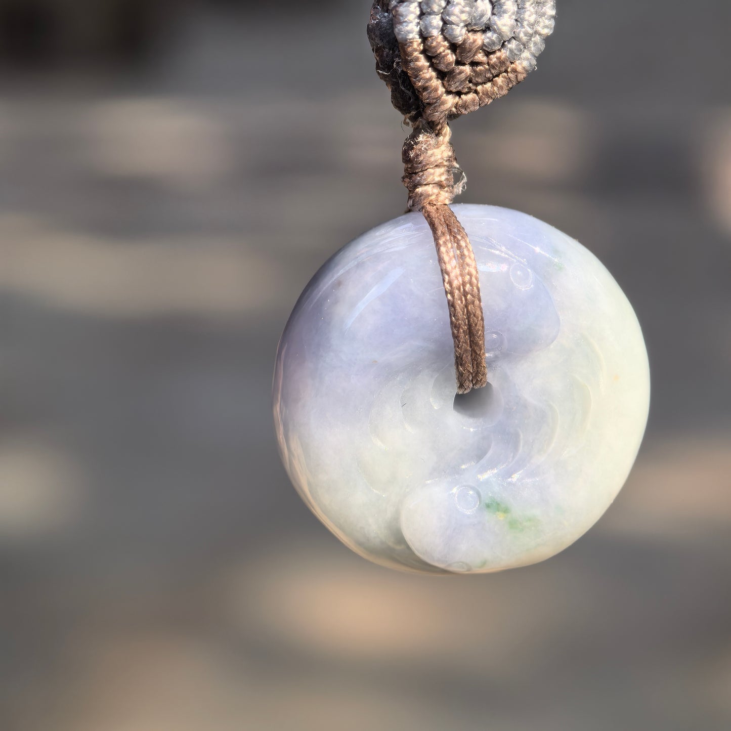 Natural Grade-A Jadeite Lavender Yin-Yang Fish Peace Pendant · Burmese Jade